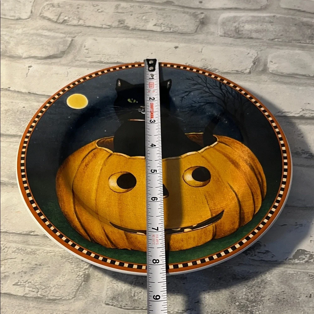 David Carter Brown pumpkin Hollow set of 2 Pumpkin Plates Halloween black cat